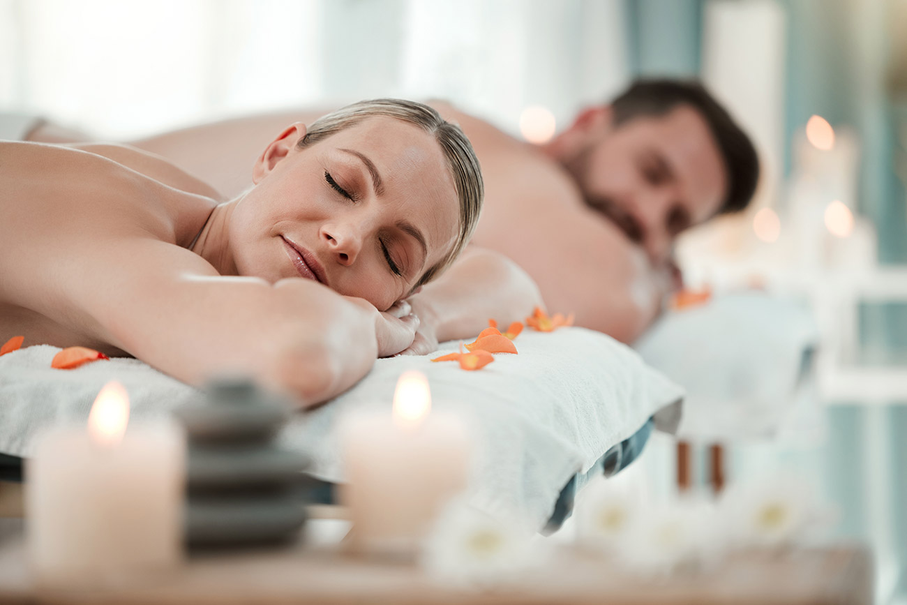 Couples relax at a luxurious spa wellness center